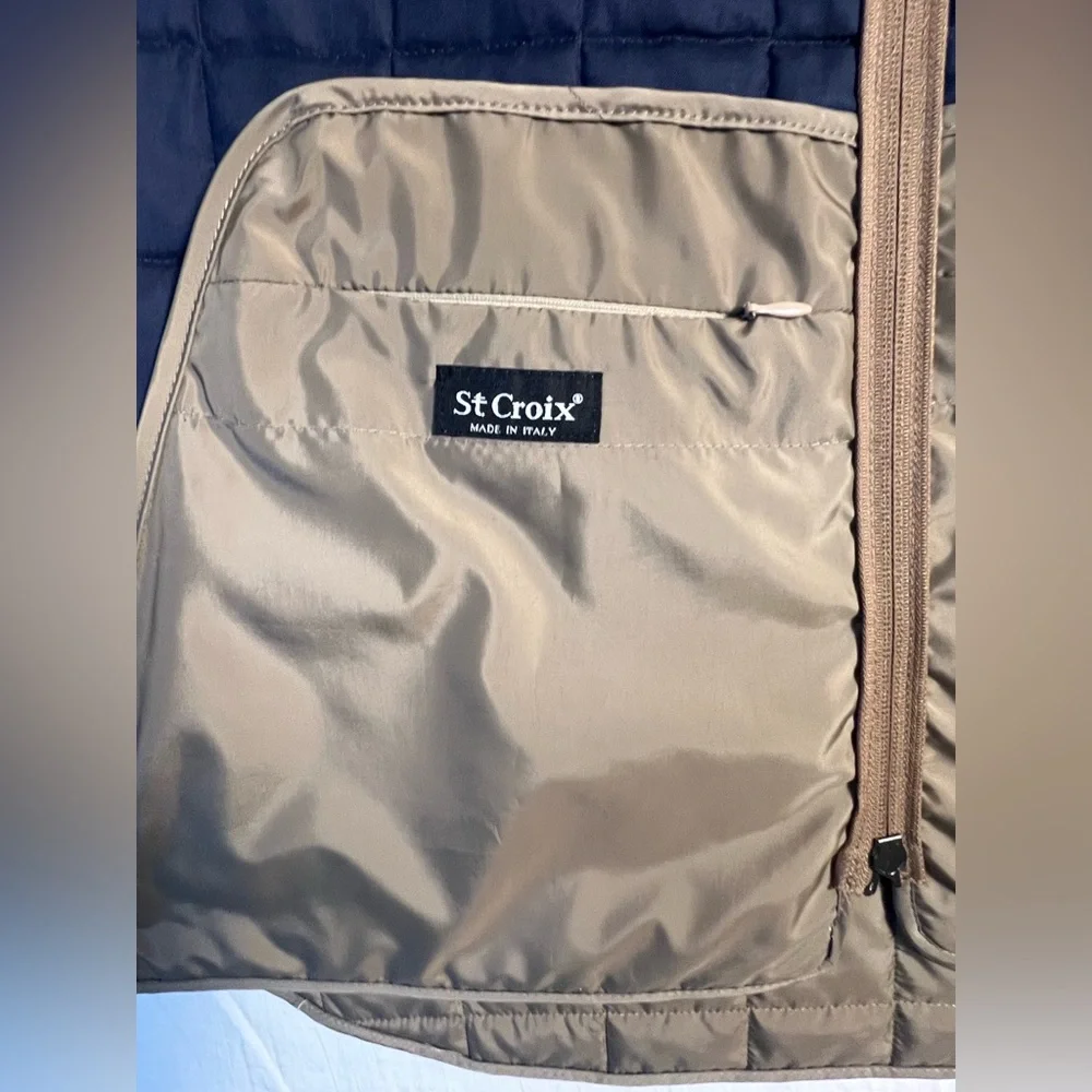 St. Croix Quilted Vest Mens Small Navy Khaki Made in Italy